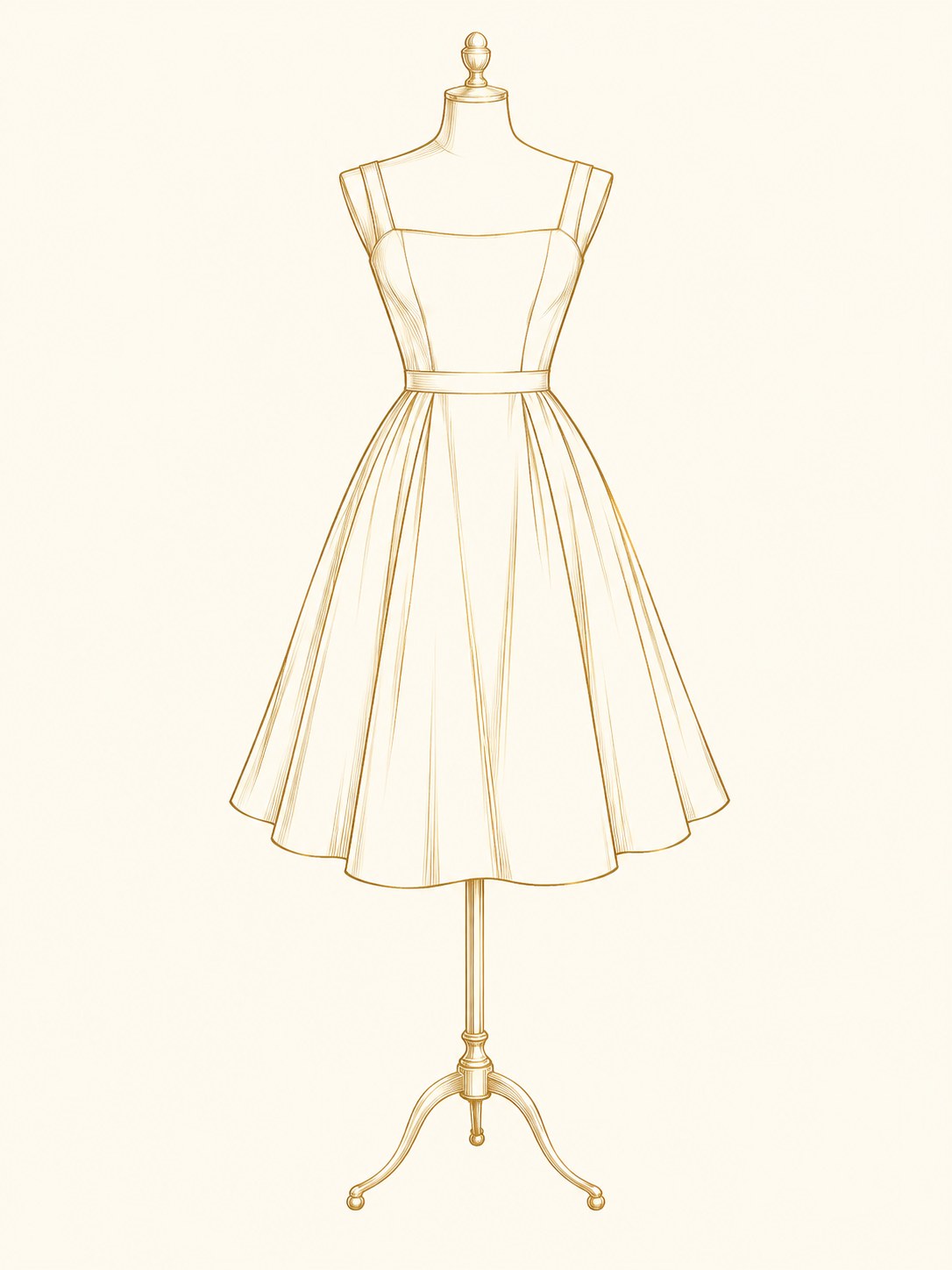 Gold line illustration of a simple day dress